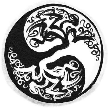 A tree in a yin-yang symbol
